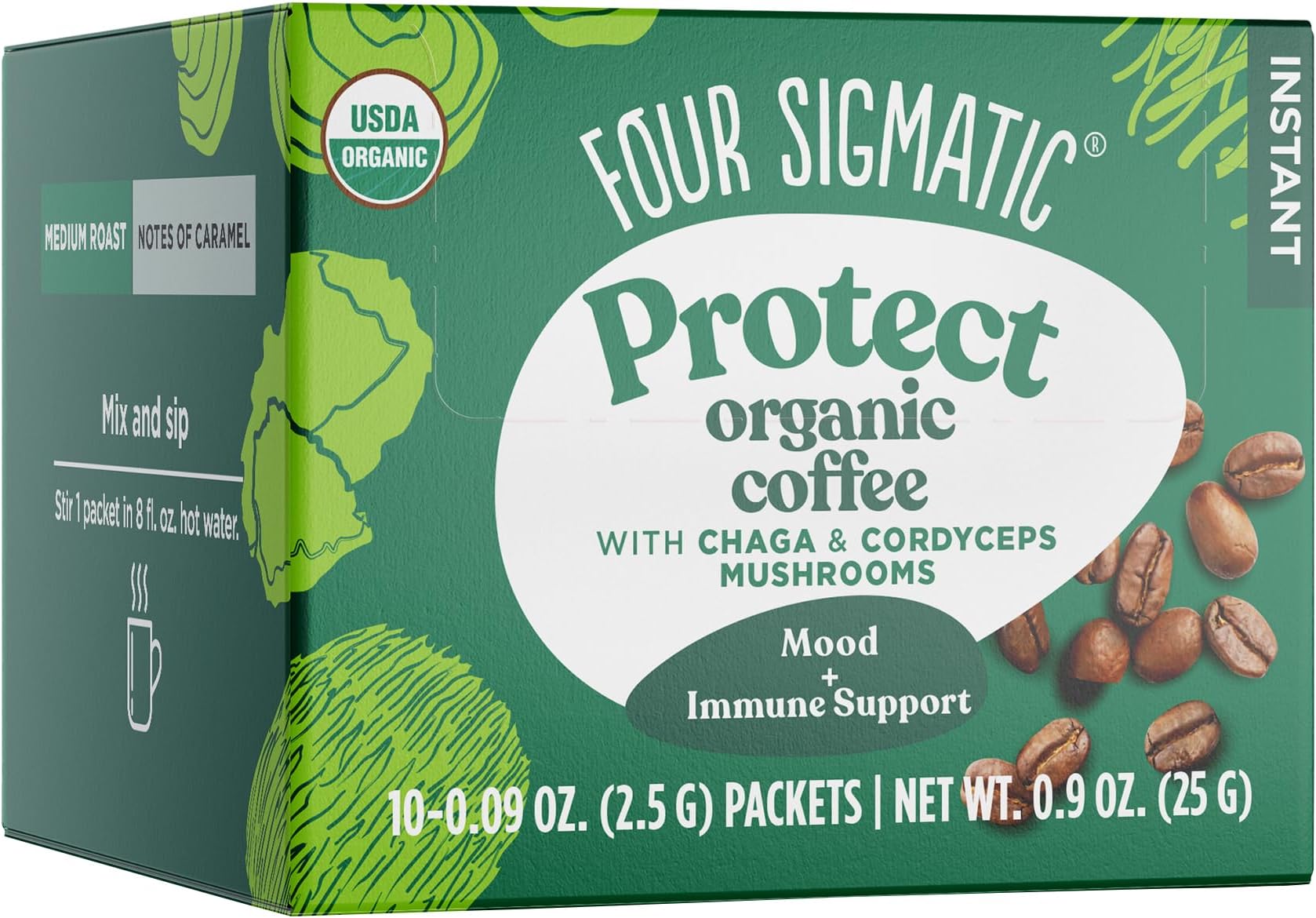 4-Sigmatic Mushroom Coffee, USDA Organic With Cordyceps and Chaga Mushrooms, Performance, Vegan, Paleo, 10 Count