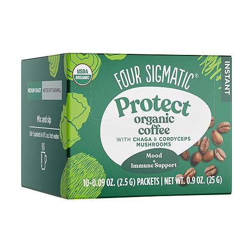 Four Sigmatic - Café instantáneo orgánico en polvo  Café instantáneo arábica individual con Cordyceps Chaga y Eleuthero  Mezcla instantánea de café