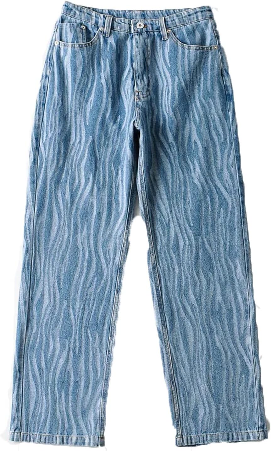 JINQIN Womens Pants, Jeans Women Able Water Ripple High Waist Straight With Pockets Casual Pants Women Spring And Summer Washable (Size : S)