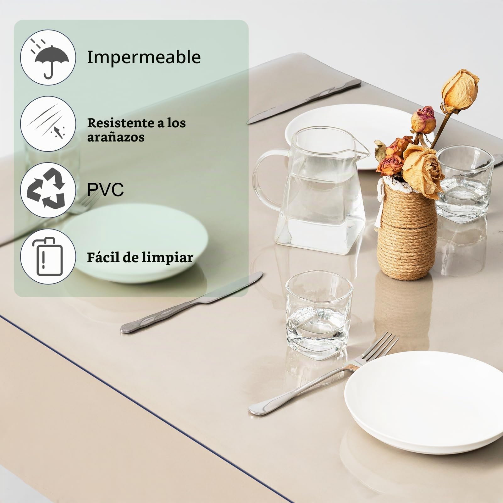 WOLTU Mantel Transparente PVC Impermeable, Grosor 2 mm, 100x180 cm | Protector de escritorio transparente, mantel antimanchas para mesa rectangular, ideal para comedor y cocina