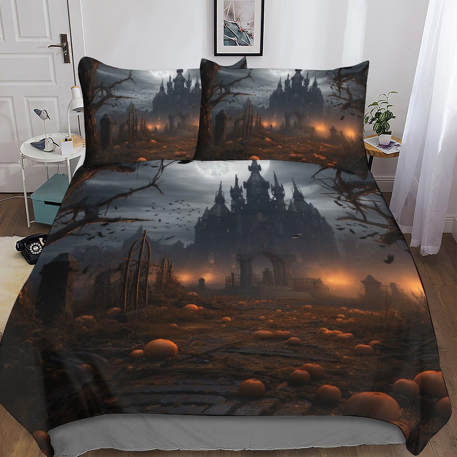 Parure de couettes Halloween SCOOVY 3 pièces lit microfibre couvre-lits 3D imprimé arbres morts