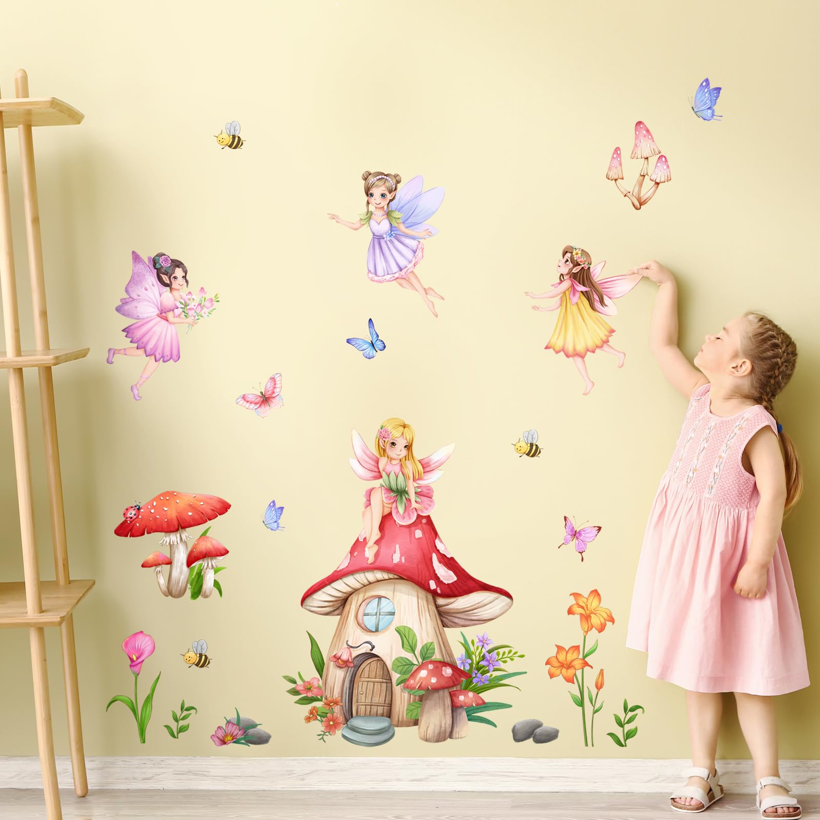 Supzone Mushroom House Fairy Wall Stickers Elf Flowers Butterflies Wall Decals Peel and Stick Vinyl Wall Art Decor for Baby Teenager Girls Baby Nursery Bathroom Playroom Bedroom Living Room - Image 3