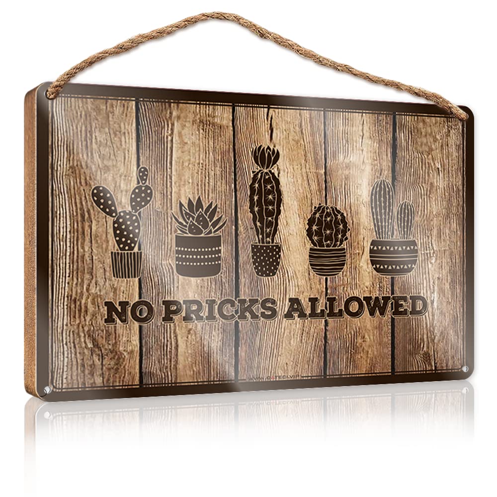 DTHA Funny Signs For Bathroom No Pricks Allowed Wooden Sign Porch Decorations Fall Front Porch Decorations(20X30CM)