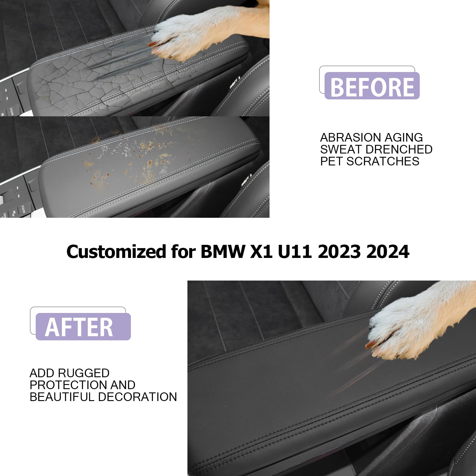 GAFAT Housse Accoudoir Console Centrale BMW X1 U11 IX1 / X2 U10 IX2 2023-2025 - Protection Cuir PU Microfibre (Blanc)