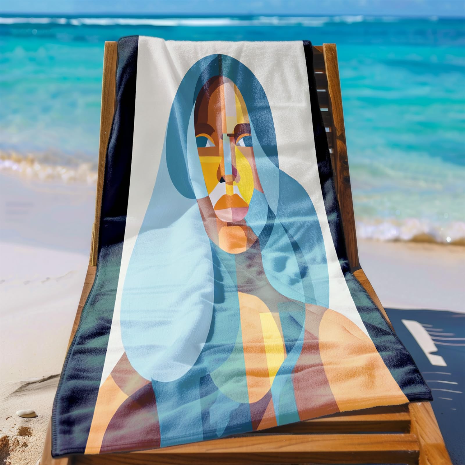 Telo Mare Microfibra 210x230 Arte Geometrica Giallo Blu Telo Spiaggia Grande Antisabbia,XXL Asciugamano Mare, Asciugatura Rapida, Stuoia Spiaggia Leggero E Portatile