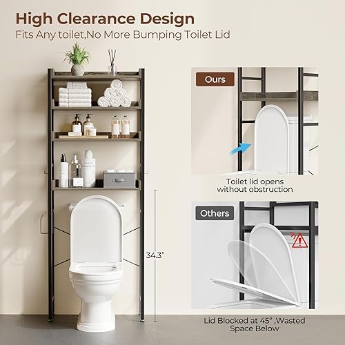 Miniatura 6 de Rolanstar Estante de almacenamiento sobre el inodoro, ahorro de espacio de baño de 4 niveles con estantes ajustables, organizador de baño para baño,