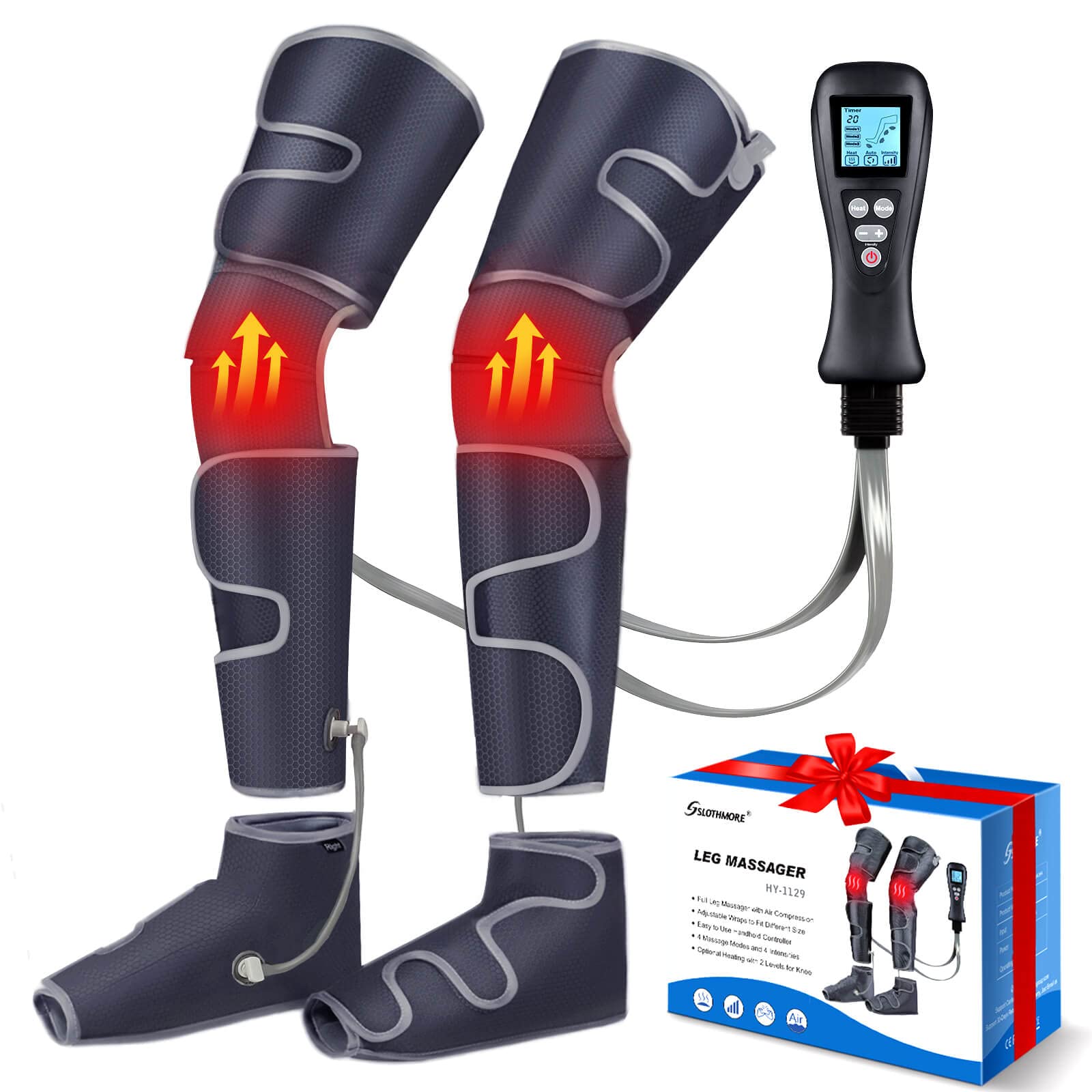 Photo 1 of Leg Massager with Air Compression & Heat, 4-In-1 Foot Calf Thigh Knee Massager for Circulation & Relaxation, 4 Modes 4 Intensities 2 Heat Levels, Sequential Compression Device for Cramps Edema, RLS Gray