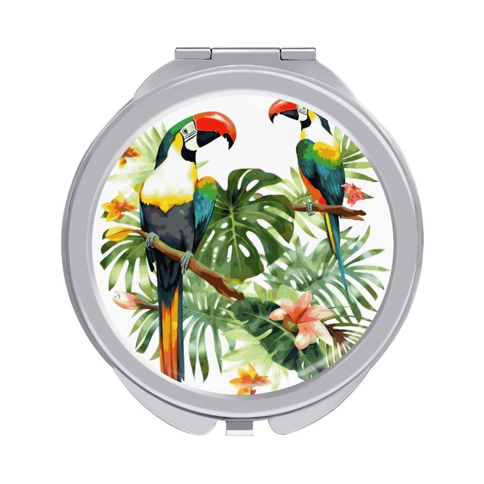 VstaDank Toucans Parrot Palm Tree Leaves Compact Mirror for Purses Round Fashion Travel Makeup Mirror 2X /1x Magnifying Double Sides Mini Mirrors Portable Pocket Mirrors for Handbag Purse Women Gift