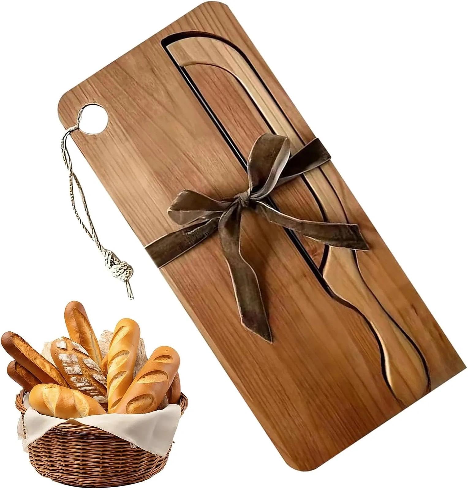 Brotschneider-Set mit Messer und Schneidebrett, manueller Schneider für Sauerteig und Bagels, beidhändiges Design mit Auffangschale, sicher für linke und rechte Hand, 39 cm Holzstation