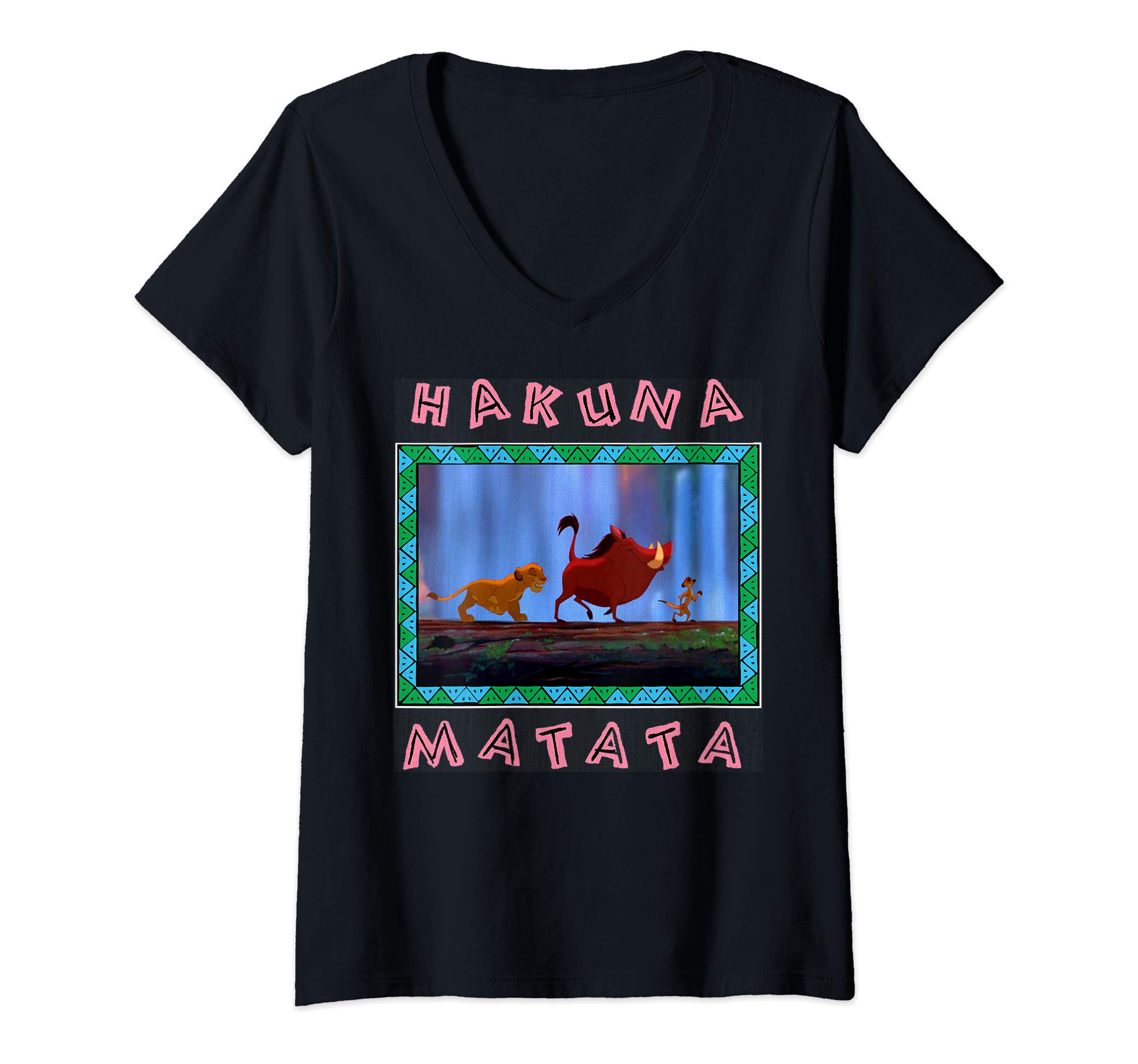 DisneyWomens Disney The Lion King Hakuna Matata Simba Timon Pumba Jungle V-Neck T-Shirt