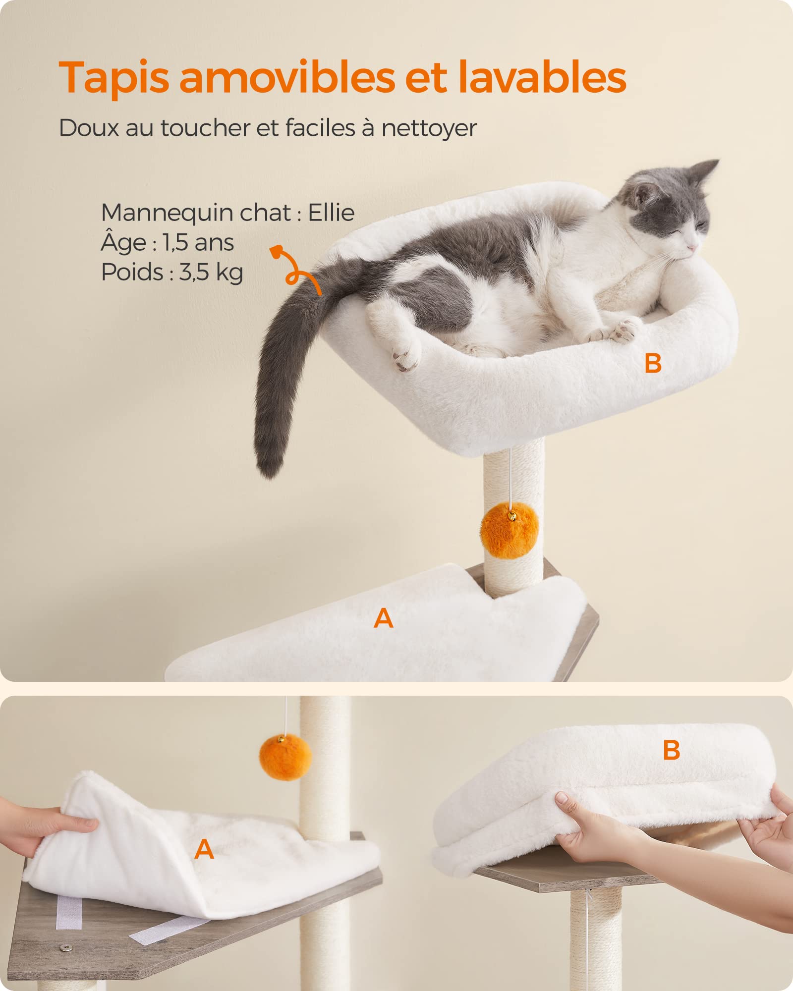 Feandrea Arbre à Chat 2-en-1 avec Maison de Toilettes, 134 cm