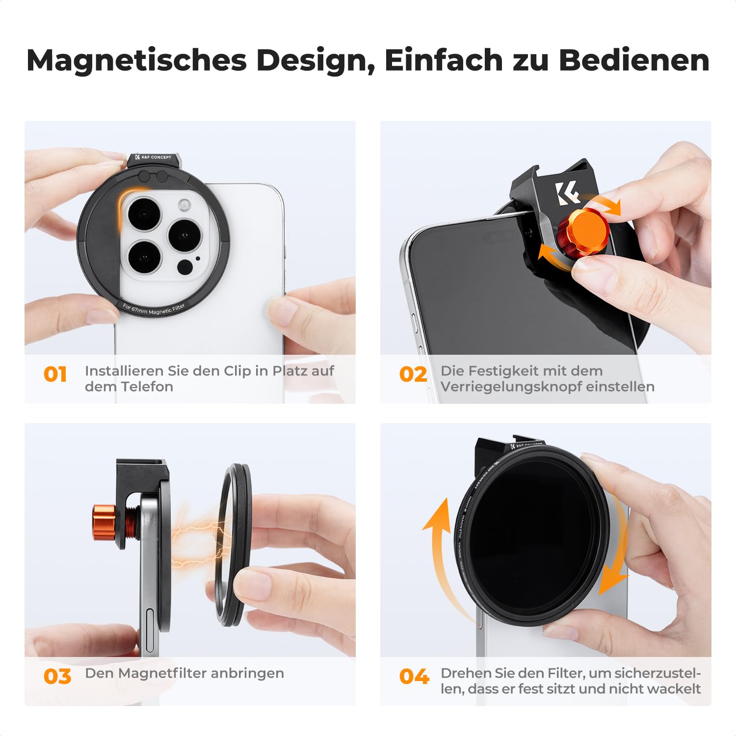 K&F CONCEPT magnetische Handykamera Objektivset, Variable ND2-32 Filter für Hnadykamera, 67mm magnetische ND2-32 Filter für iPhone 16 15 14 13 Samsung S23 S22 Serie