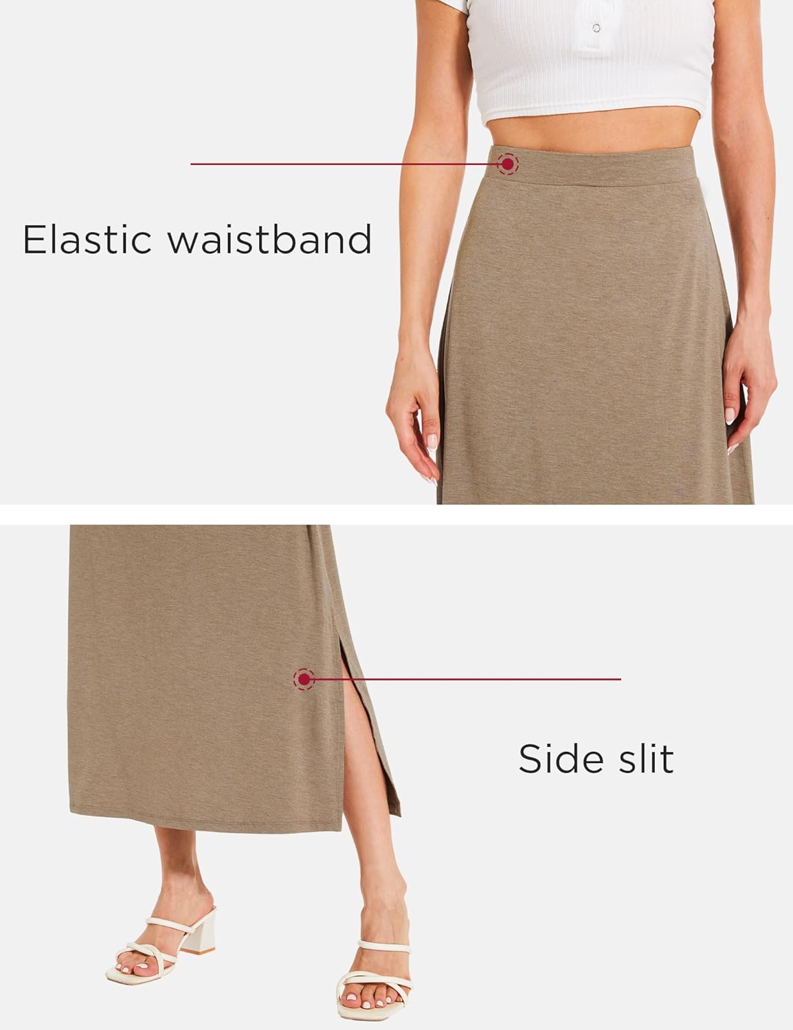 GYS Bamboo Viscose Skirts for Women Midi Length Flowy High Waisted Summer Knit Long Skirts with Slit - Image 4