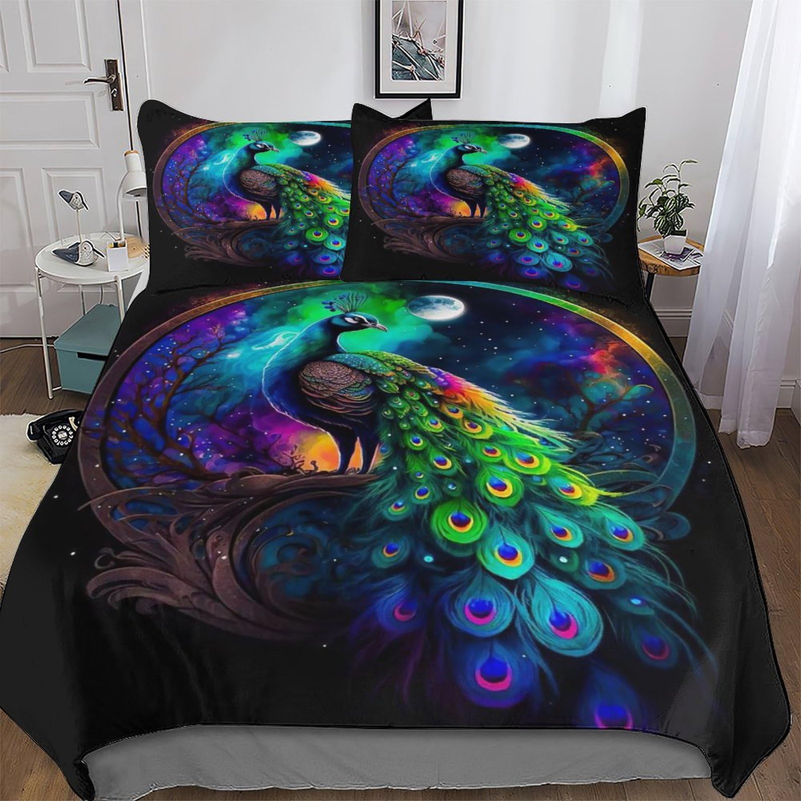 Peacock Duvet Cover Set with Pillowcases Printed Bedding Set Comforter Cover 3 Pieces Soft Microfiber Quilt Cover King(220x240cm)