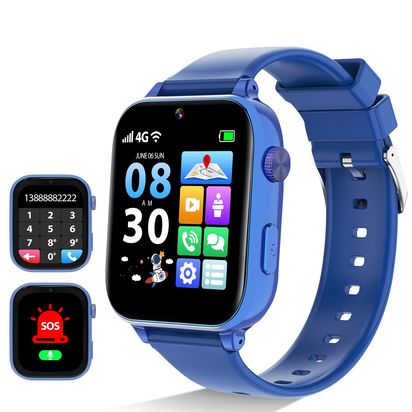 PTHTECHUS 4G Reloj Inteligente Niño, Smartwatch Niños Niña con GPS, Videollamadas, Chat de Voz, SOS, Modo Clase, WiFi, Juegos, Cámara, Reloj Niños Regalo para Niñas niños 4-12 años Regalo (Azul)