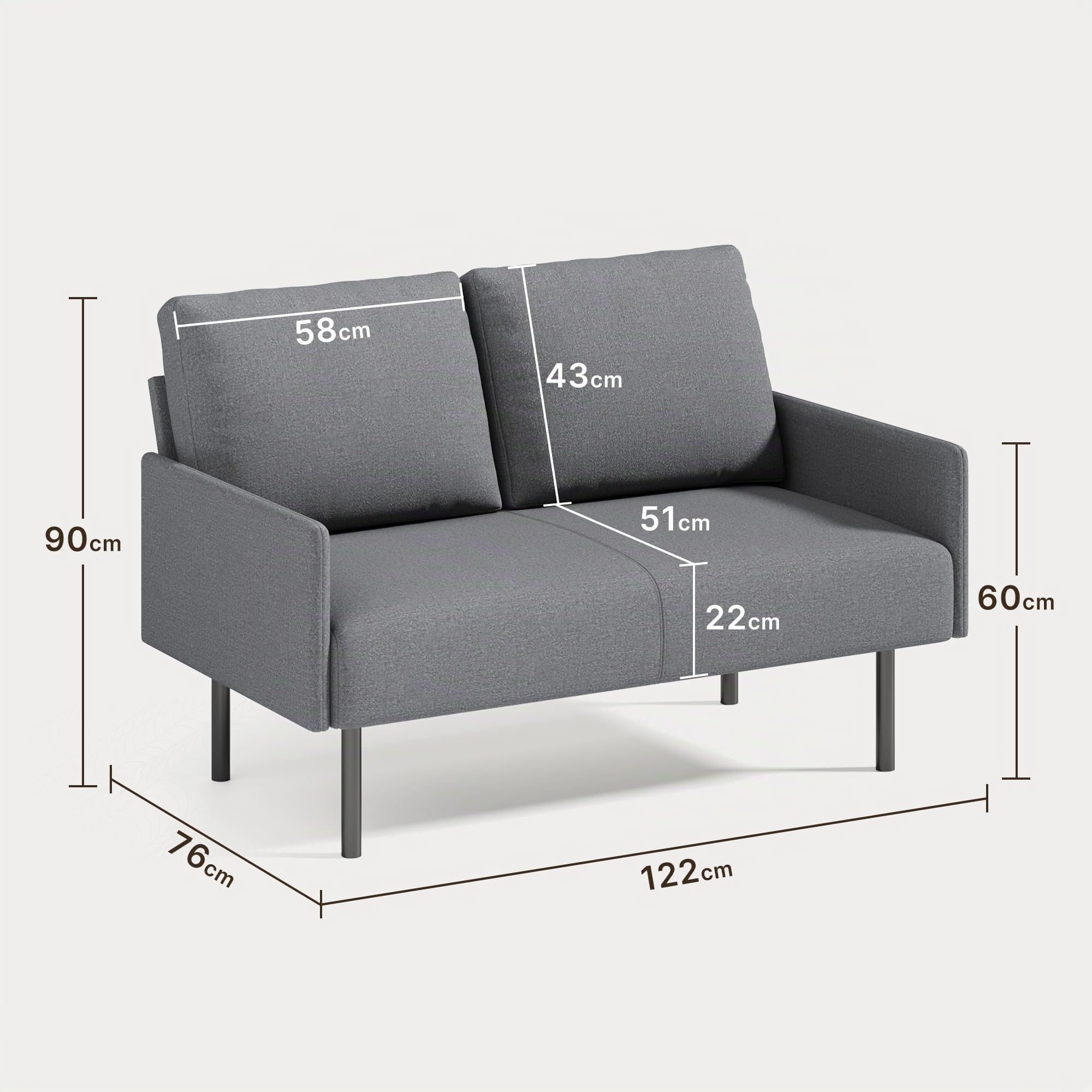 Sofá de Terciopelo de Rizo, Sofá Doble Ergonómico，Gris Oscuro | Espuma elástica relleno, armazón metálico reforzado, diseño minimalista versátil， Ideal para salones pequeños, apartamentos