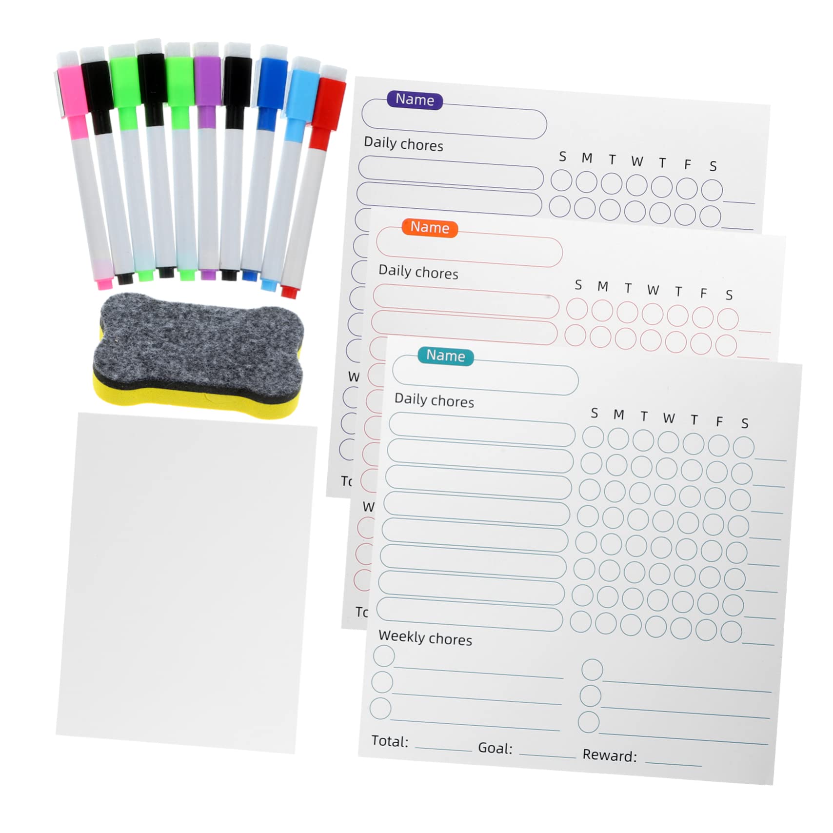 Tofficu 3 Set Programma di attrazione magnetica pennarelli cancellabili a secco Expo calendario cancellabile a secco settimanale asta clipboard lavagnette cancellabili bacheca domestica