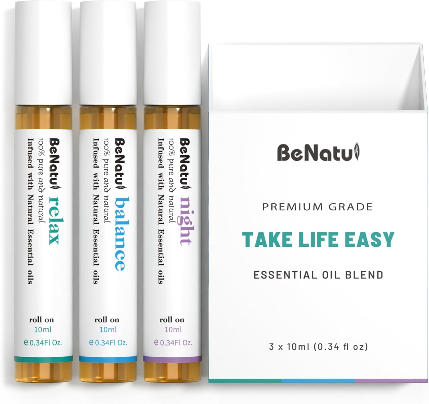 Essential Oil Set (Relax, Night, Balance), Aromatherapy Roll On Blends for Massage, Body Care & Home Use, Great Fragrance Gift for Men & Women Relaxation