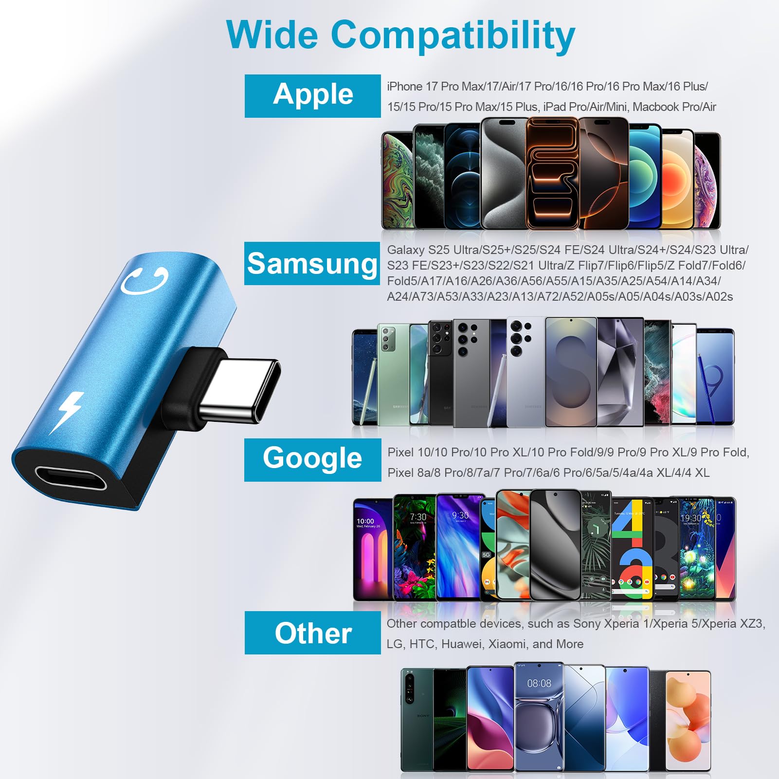 Adattatore da USB C a 3,5 mm per cuffie e caricabatterie, adattatore 2 in 1 da USB C a jack audio Aux con PD 60 W per ricarica rapida Dongle per Samsung Galaxy S25 Ultra/S24 FE/A17/A16/A56/Z Flip7