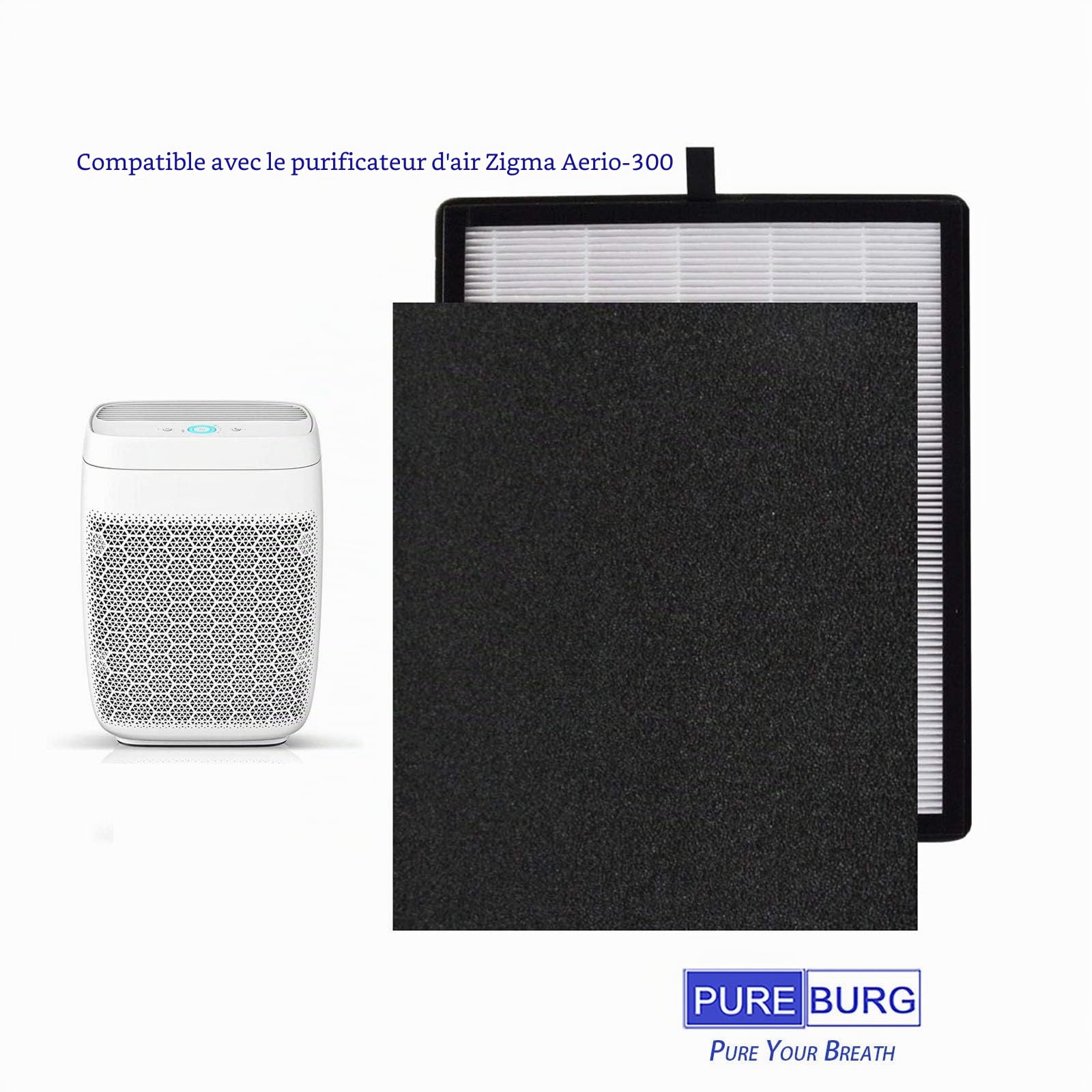 PUREBURG Ensemble de filtres HEPA de rechange compatibles avec les purificateurs d'air Zigma Aerio-300 et Medion MD 10444 et MD 10378