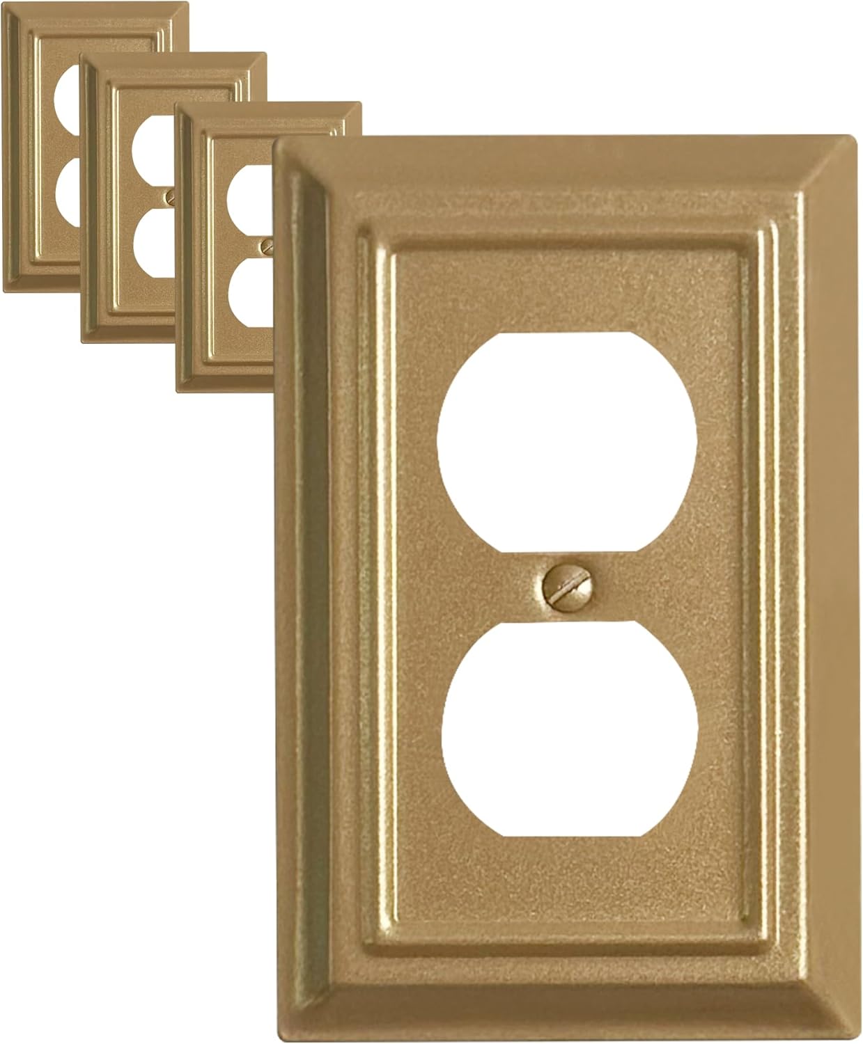 Metal Decorative Wall Plate, Electrical Outlet Covers, Light Switch Covers, Thick and Durable Mid Size 3.16'' x 4.92'' Switch Plate in Various Styles (Vintage Gold, 1 Gang Duplex 4 PK)