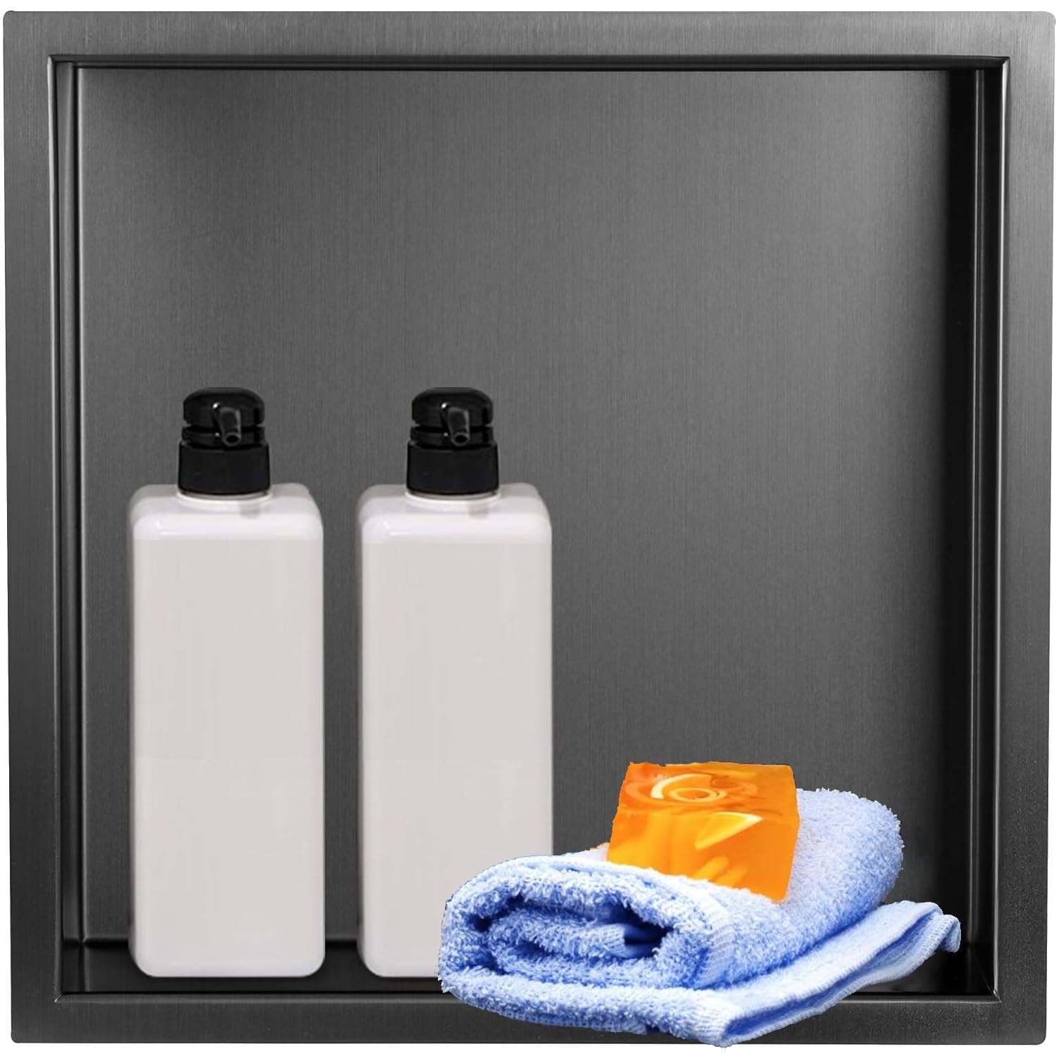 Mensola doccia da incasso in acciaio inox, per ambienti umidi, senza bisogno di piastrelle, nero, 320 x 320 x 125 mm, ideale per rinnovo del bagno e soluzioni Sto