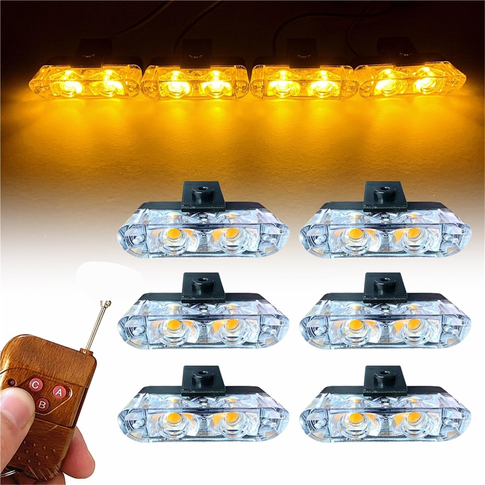 Luces estroboscópicas LED for parrilla de coche, control remoto inalámbrico, luz de advertencia amarilla, señalización de emergencia for vehículos, 12 V(Red and White,2x4 Manual Control)