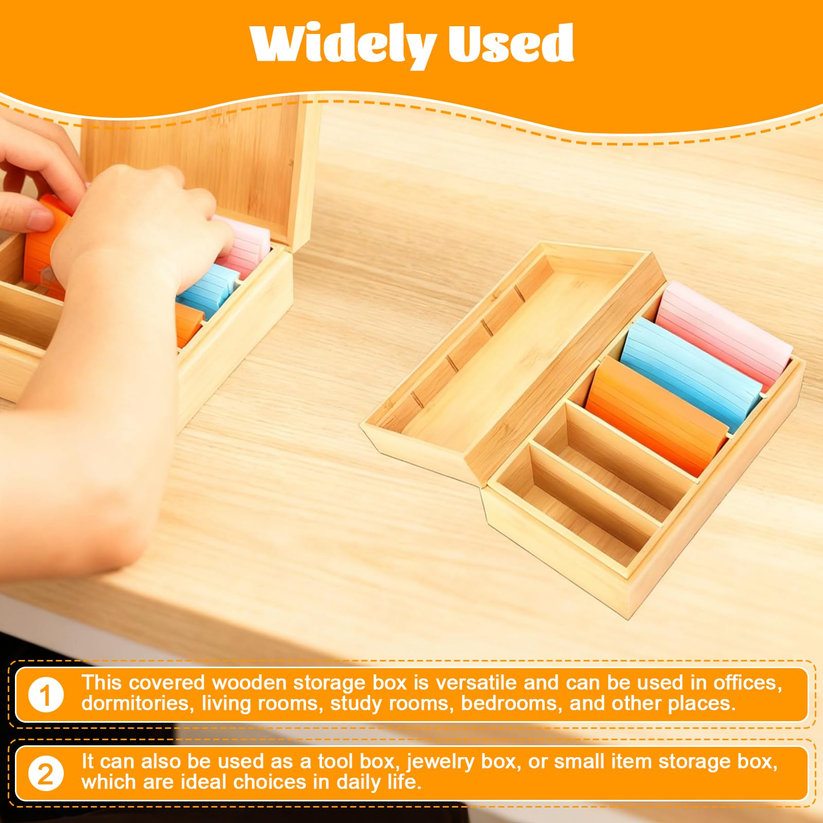 Caja para Flashcard de Madera de Bambú, Porta Fichas A7 con Tapa, 22.5x12.8x9.1cm, Caja para Tarjetas, Archivadores de Fichas para Estudios, Oficina, Casa, Escritorio, Organización
