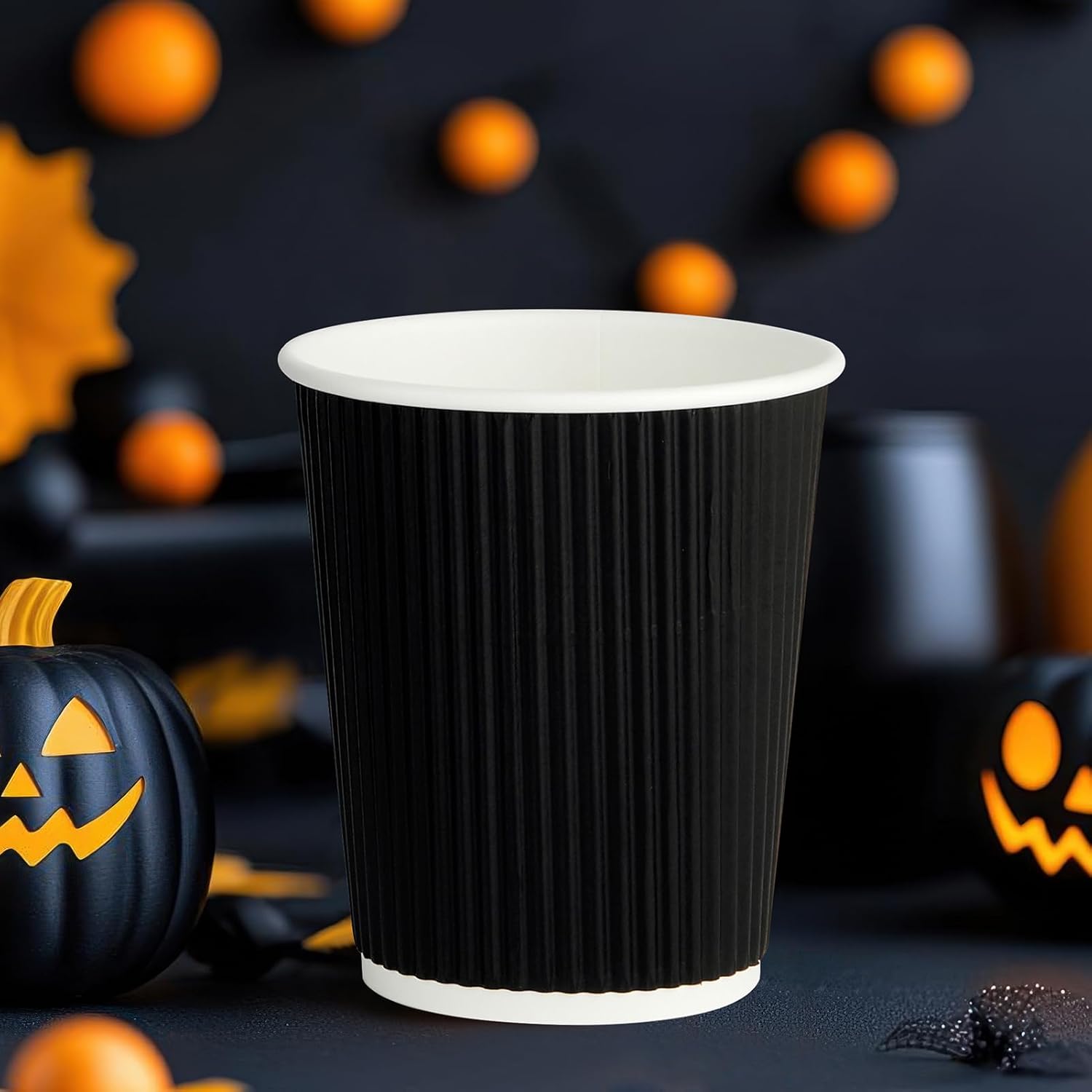 JollyPack 120 Pack 8 oz Paper Coffee Cups, Disposable Coffee Cups, Black Hot Beverage Cups with Ripple Wall Design, Hot Beverage Cups Suitable for Birthday,Party and any occasions - Image 5