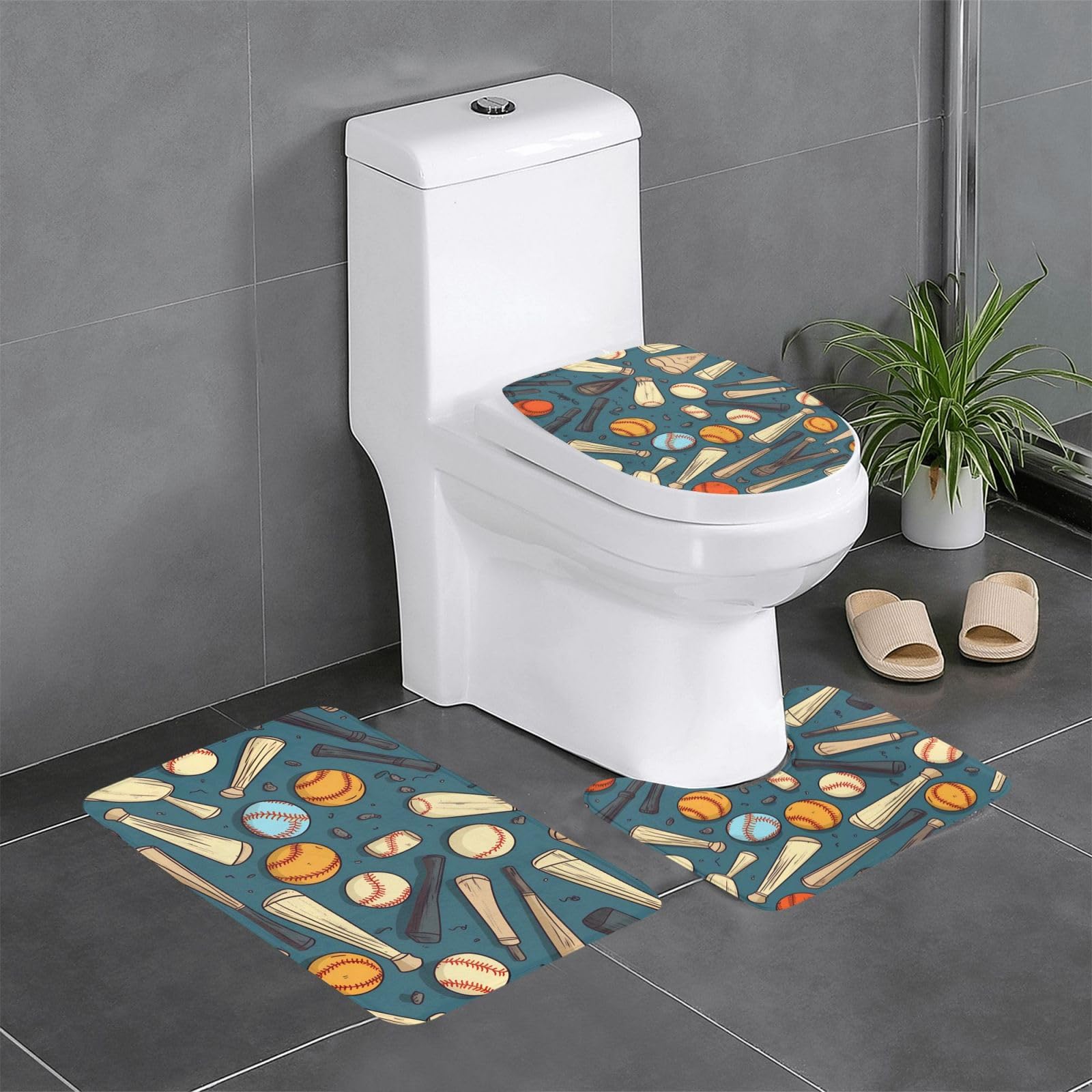 Tapis de salle de bain antidérapants baseball contour WC rectangulaire