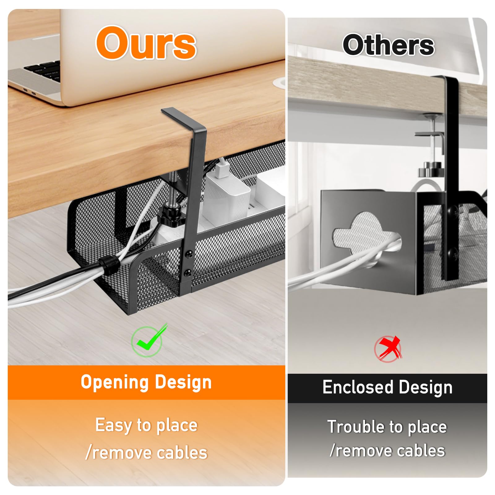2 Pezzi Raccogli Cavi Scrivania, Porta Cavi Cable Management Scrivania Senza Trapano, Canalina Passacavi Organizer Cavi, Portacavi Sotto Scrivaniai per Ufficio e Casa, Nero