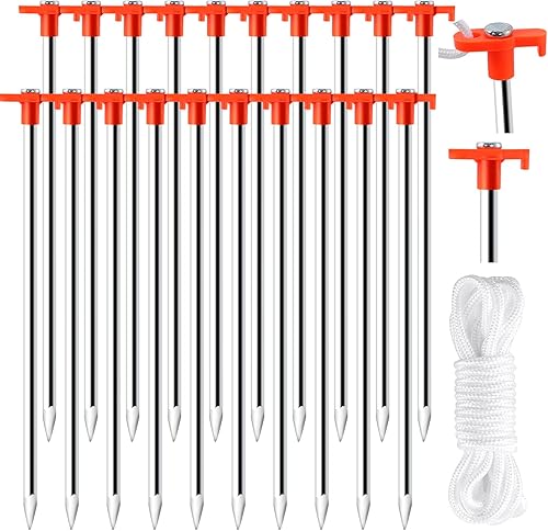 Estacas de tienda de campaña, paquete de 20 estacas de tienda de campaña familiares que no se oxidan, estacas de metal resistente, estacas de acero