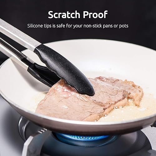 Miniatura 7 de Kitchen Tongs, U-Taste 7/9/12 inches Cooking Tongs, with 600ºF High Heat-Resistant Non-Stick Silicone Tips, 18/8 Stainless Steel Handle, for Food