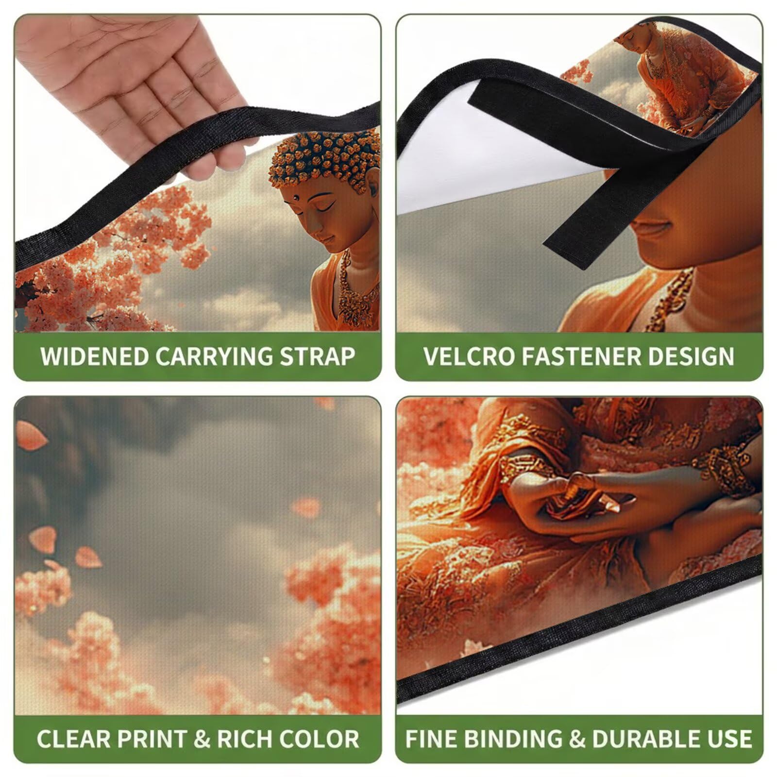 Couverture de Pique-Nique Grande 200x300cm,Outdoor Couverture Imperméable,Pliable Tapis de Plage Dos en PVC Anti-Sable,Picnic Blanket pour Camping Accessoires,Jardin,Parc - Bouddha,Fleur UZ-741