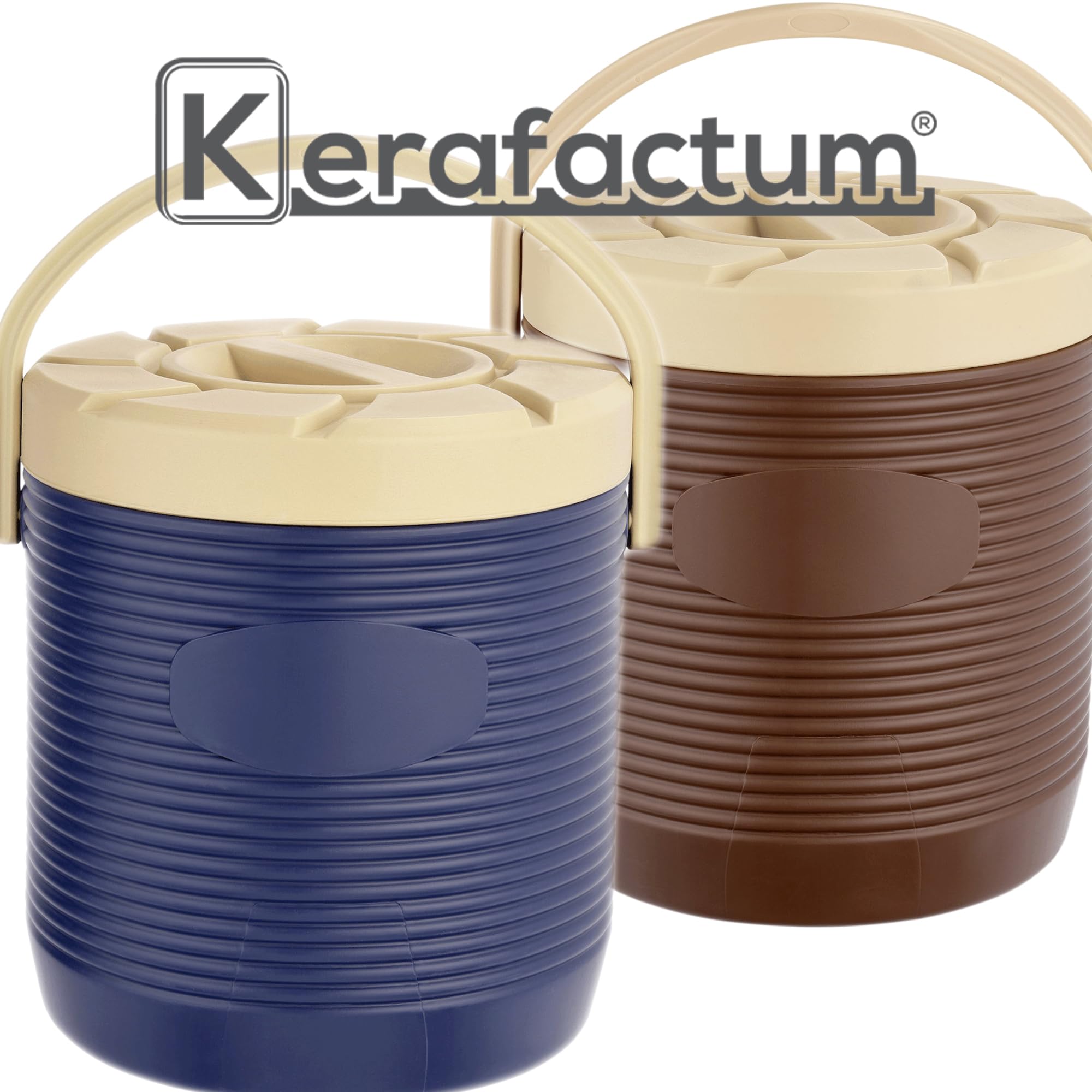 Kerafactum 12L Edelstahl Thermobehälter Thermo Essenträger Behälter mit Kunststoffhülle Stoßfest temperaturerhaltend hygienisch mit Tragehenkel & sicherem Schraubdeckel Braun