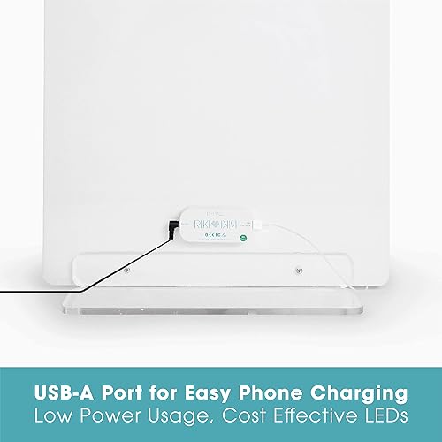 Miniatura 8 de Riki - Espejo de tocador alto con luces LED HD, iluminación remota y control de teléfono inteligente, vidrio avanzado de alto CRI, carga USB y