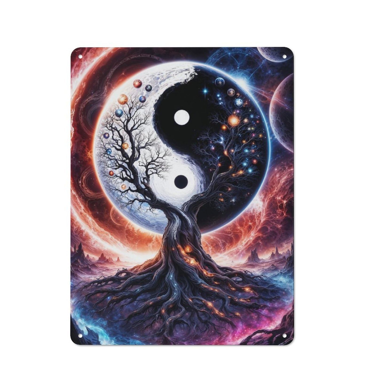 Junmoney Yin Yang Tree Of Life Vintage Metal Plaque 40X30cm Featuring For Garage Wall, For People Furnishing A Garage