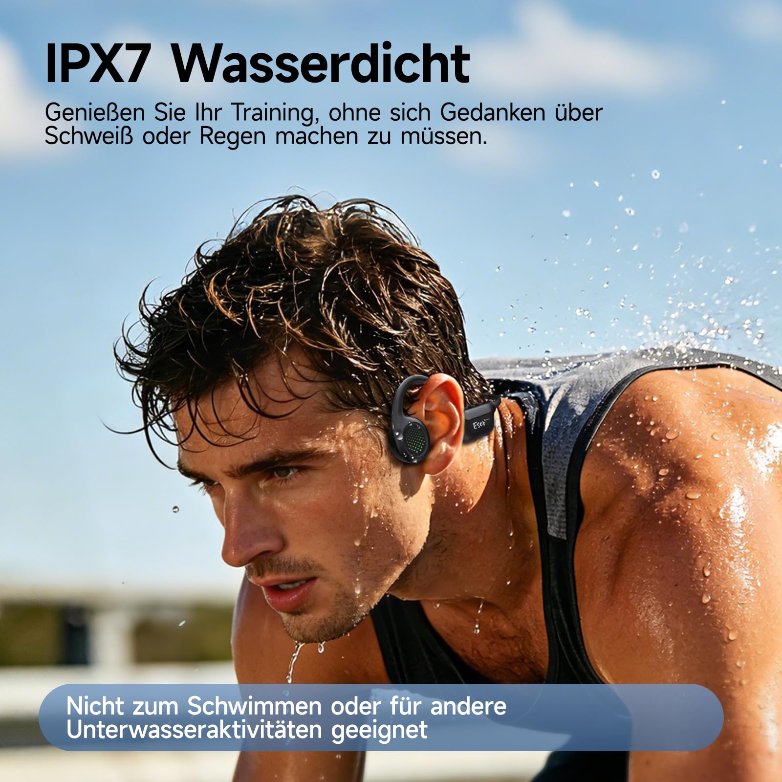 esonstyle Knochenschall Kopfhörer Bluetooth 6.0 - IPX7 wasserdichte Bone Conduction Headphones mit Mikrofon, 10H Akkulaufzeit, Open Ear Kopfhörer Kabellos für Fitness Radfahren Läufer (Schwarz)