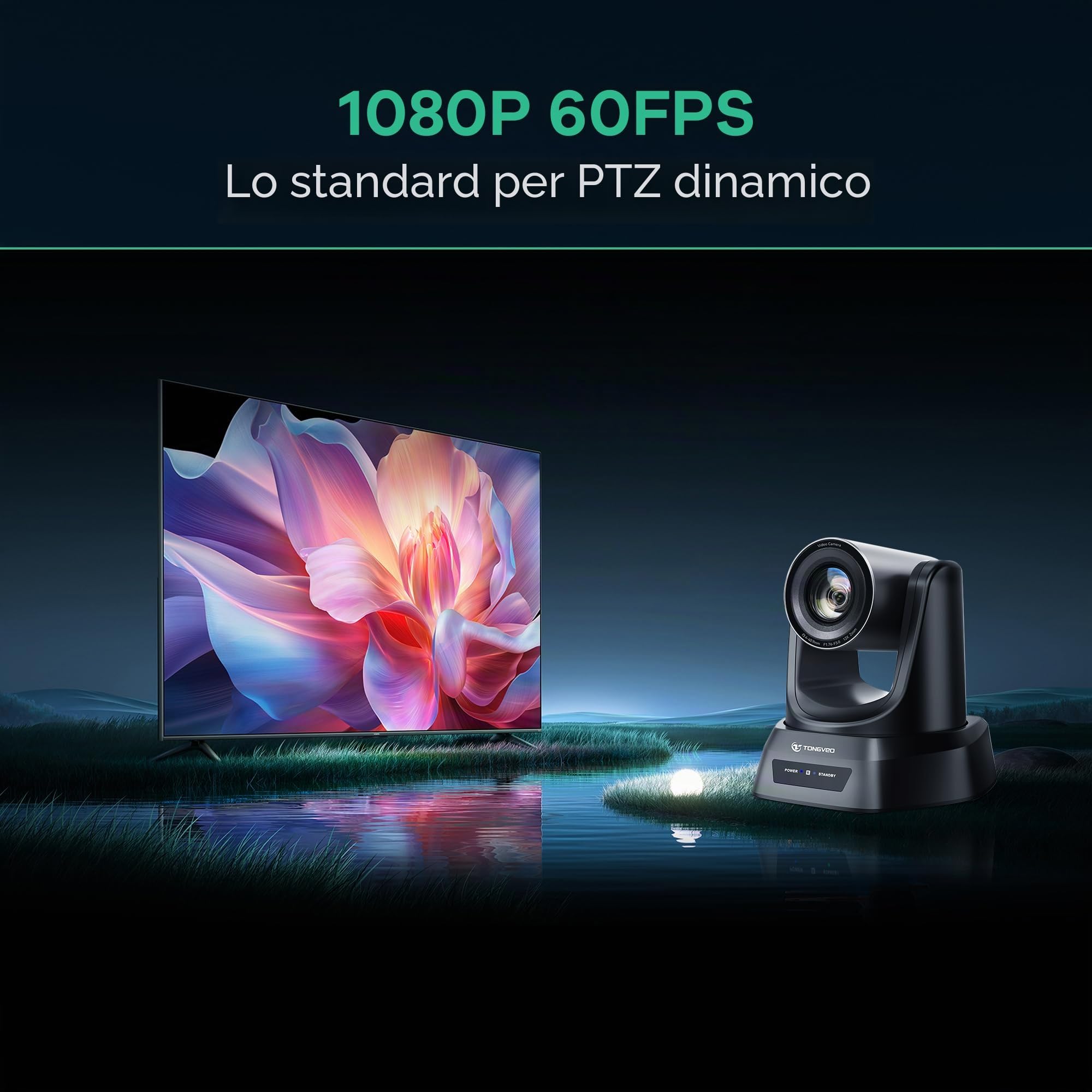 TONGVEO Telecamera PTZ con Tracking IA, Zoom Ottico 12X, 1080P 60fps HDMI/USB 3.0, per Conferenze, Chiese, Live Streaming, Zoom, YouTube, OBS