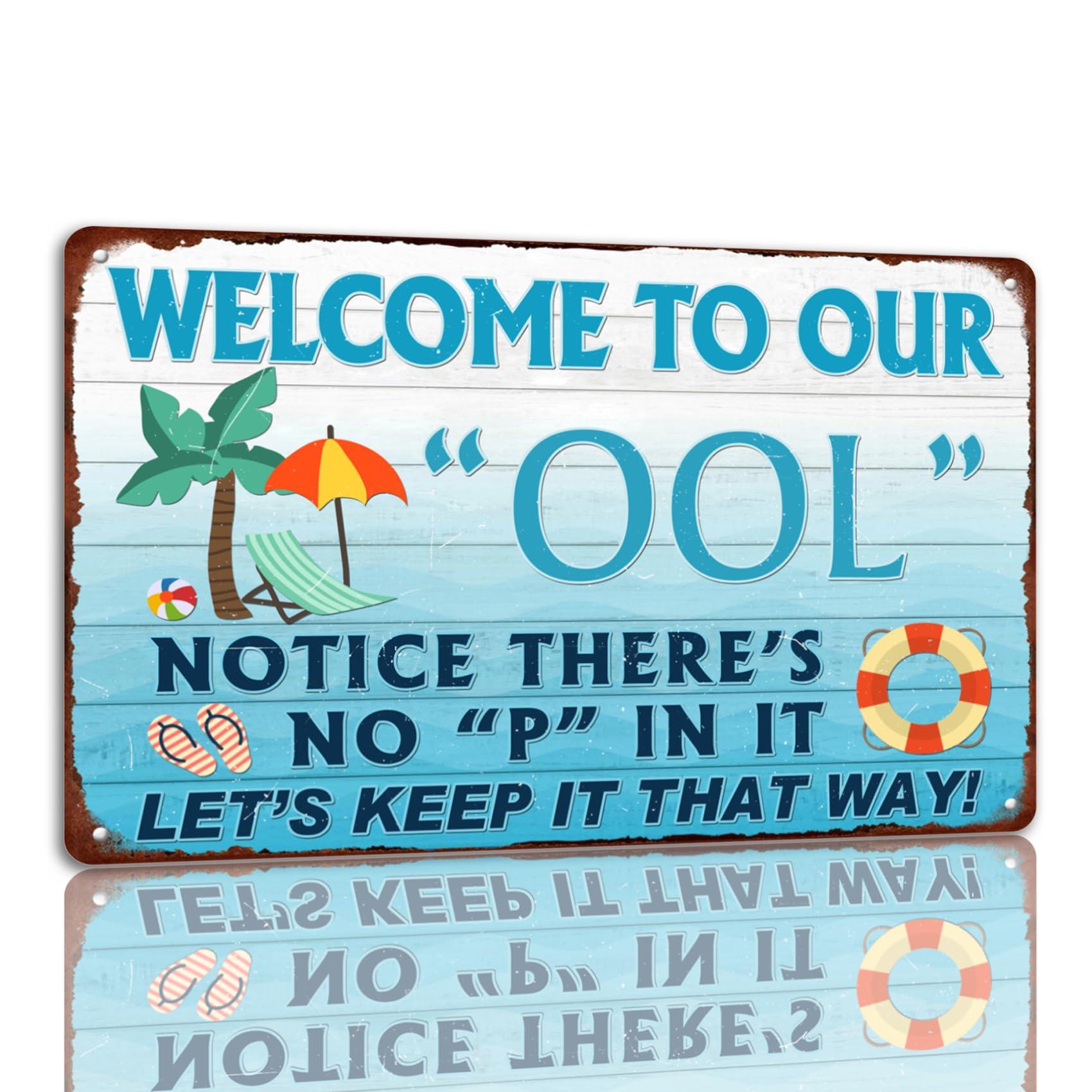 SMAZDFXX Welcome To Our Pool Tin Sign Vintage Swimming Pool Metal Signs Funny Wall Decor Plaque For Pool Party Water Park Outdoor Decoration 12"x16"
