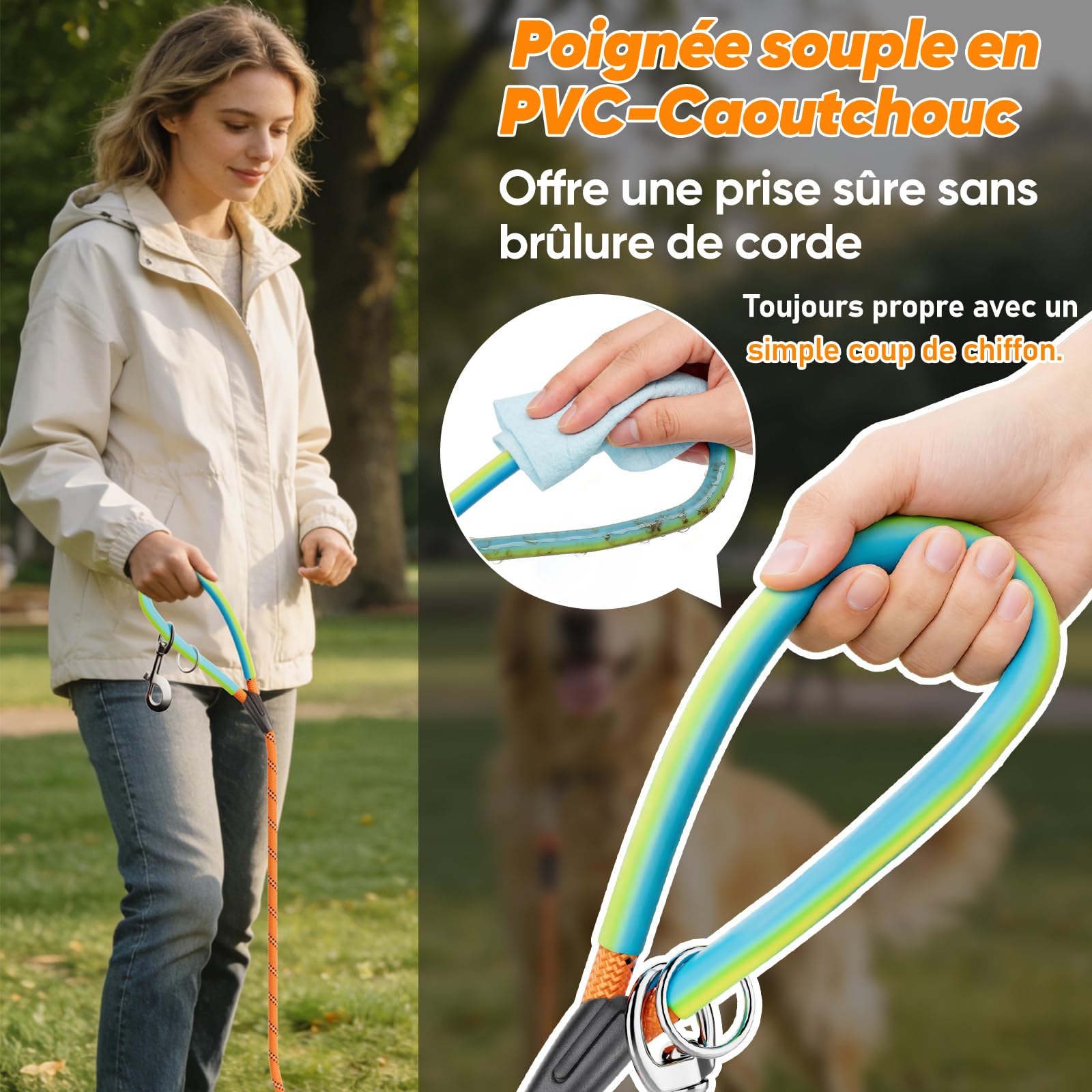 Aystkniet Longe pour Chien, 5M 10M 15M 20M 30M Laisse de Dressage avac Crochets Pivotants aux Deux Extrémités, Longue Laisse Corde d'attache pour Petits, Moyens, Grands Chiens (Orange, 5M * 8MM)
