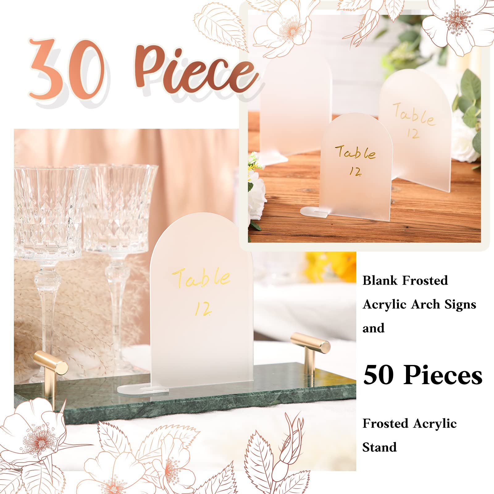 30 Sets Frosted Arch Acrylschild mit mattierter Basis, blanko mattierter Bogen, Acrylplatte, gewölbte runde Tischplatte für DIY-Bogen, Veranstaltungen, Partys (15.2x10.2 cm)