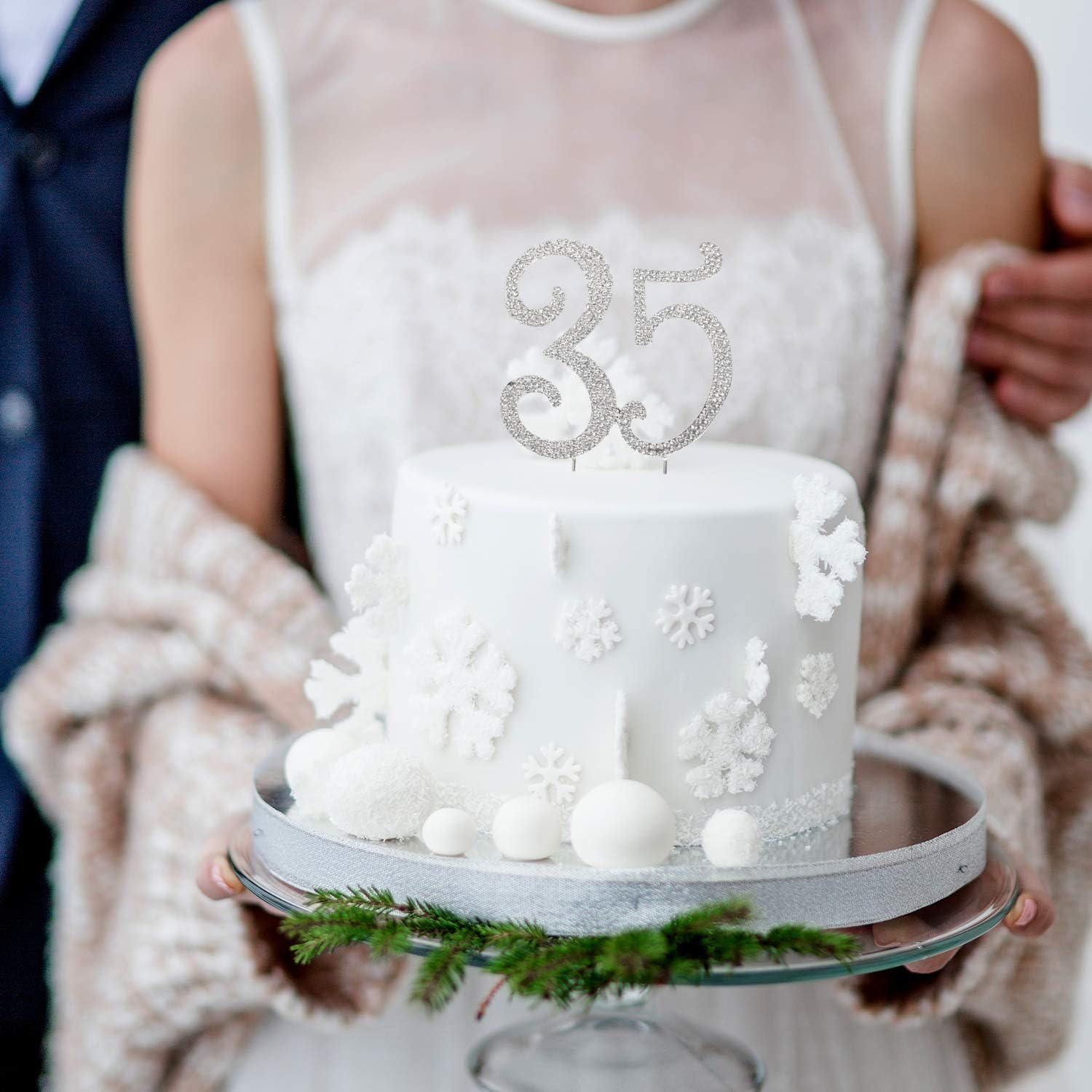 LINGPAR 35 Years Birthday Cake Topper - New Best Crystal Rhinestone 35th Wedding Anniversary Or 35 Years Old Cake Topper Party Decoration Silver