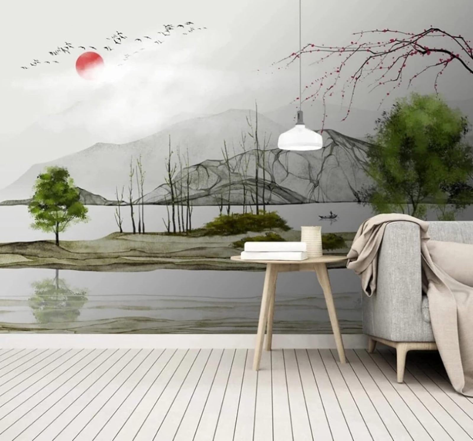 Hand Drawn Art Ink Landscape Scenery 3D Wallpaper Easy Install Feature Office Living Room Sofa Bedroom TV Background Wall Decoration-150cm×105cm