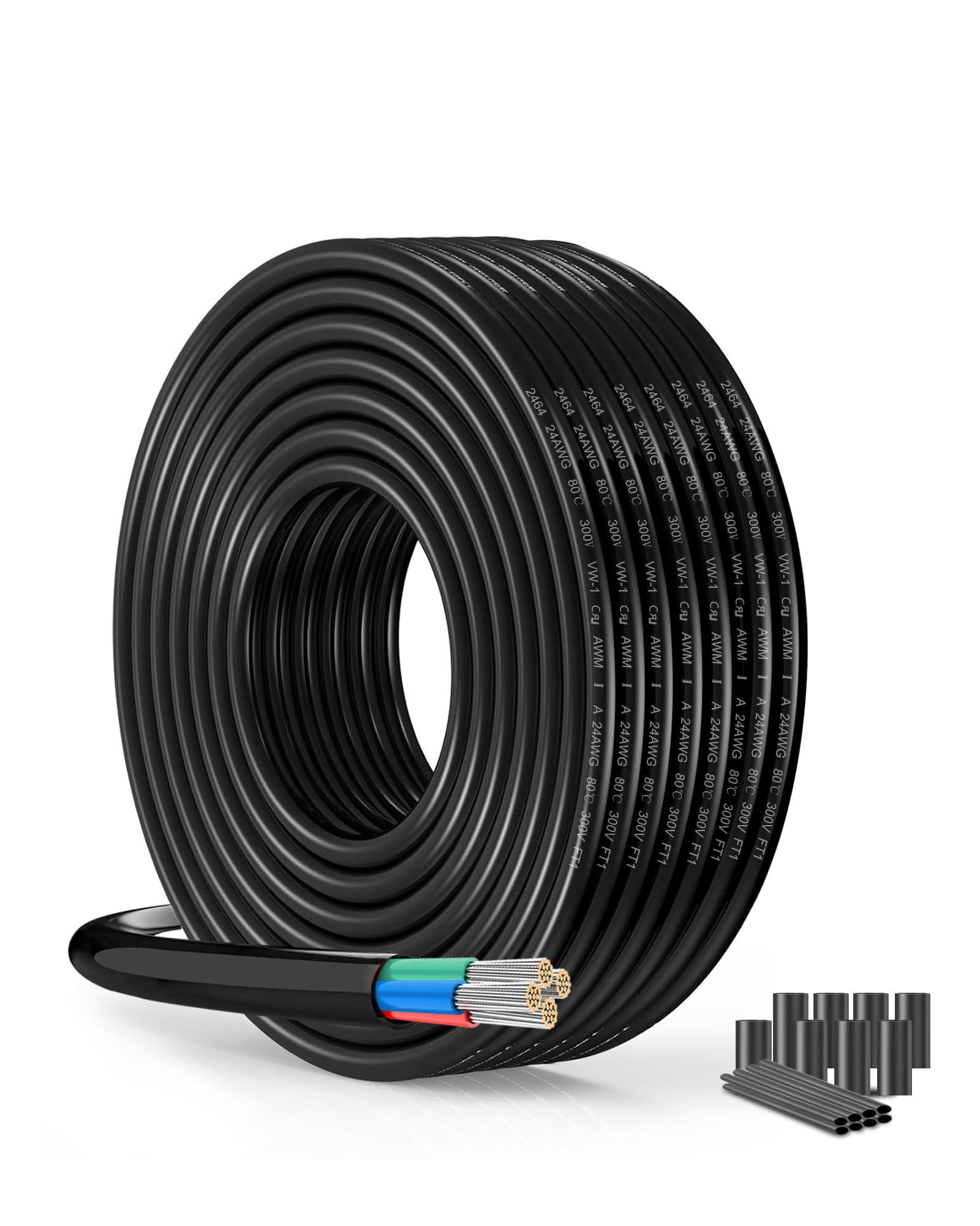 24 Gauge Quad Core Wire - 4x0.2mm² Tinned Copper Conductors, 15M/49.21FT Flexible PVC Cable, High Temperature Resistant (12V/24V/240V) Compatible with Automotive — image 1