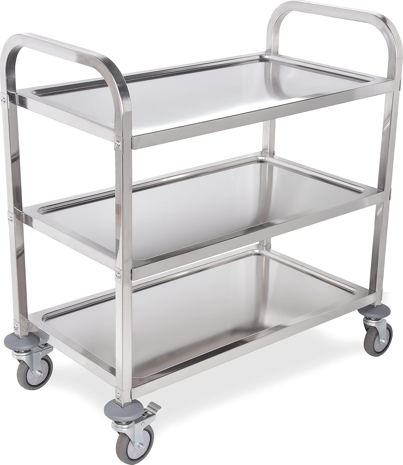 Carlisle FoodService Products Utility Cart Wheeled Cart with 3 Shelves for Office, Restaurant, Hotel, and Hospital, Stainless Steel, 33.4 x 15.6 Inches, Gray