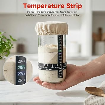 Sourdough Starter Kit- 24oz/730ml Large Capacity Sourdough Starter Jar with Thermometer and Date Marked Feeding Band, Sourdough Bread Baking Supplies for Making Delicious Sourdough Breads