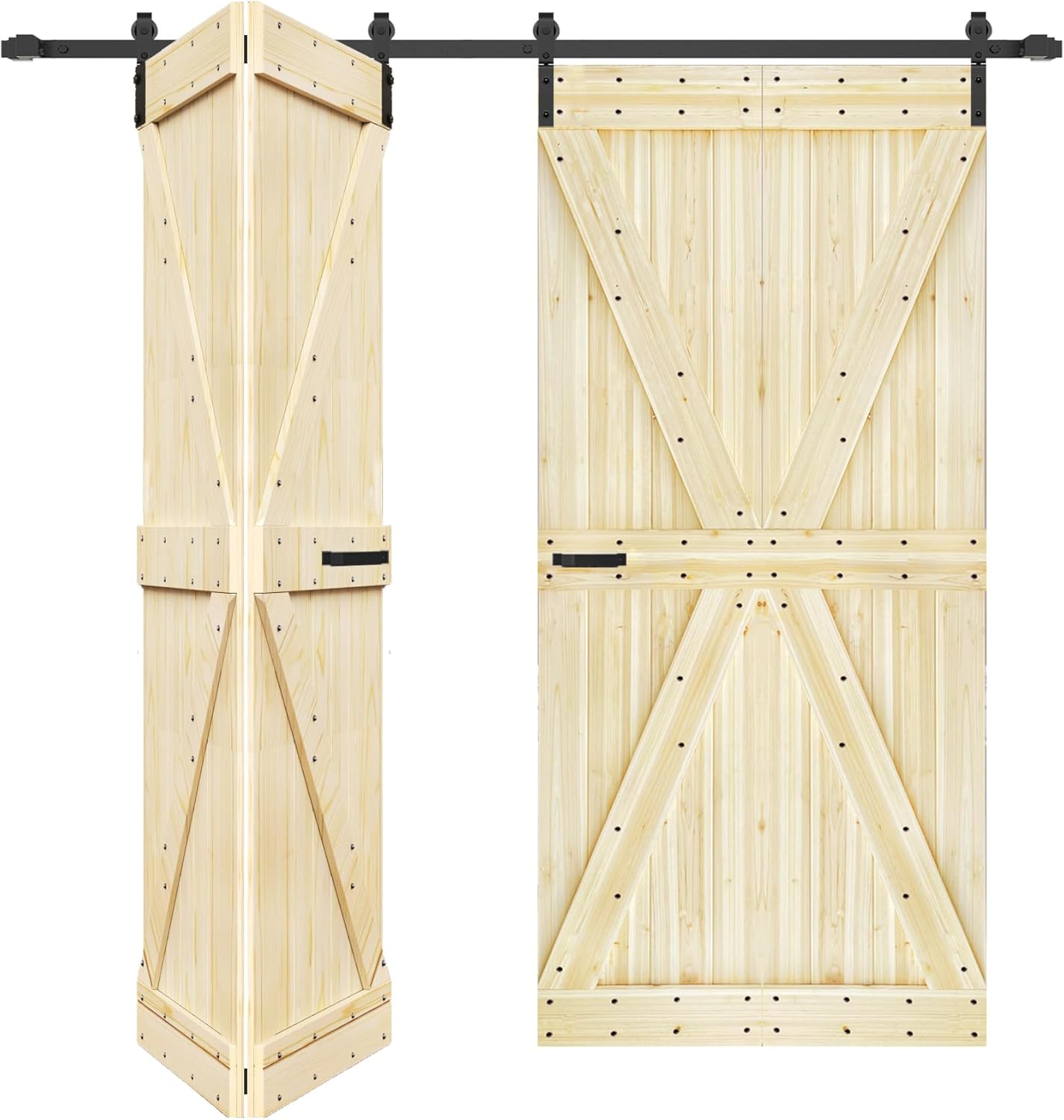 K Series 72in x 80in (18in x 80in x 4 Panels) Unfinished Bi-fold Sliding Door with Two 3.3ft Hardware Tracks - Assembly Needed