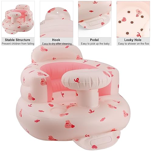 Miniatura 4 de Asiento inflable de bebé rosa para niña de 3 a 36 meses, bomba de aire integrada, asiento de apoyo para bebé, silla de verano para sentarse, asiento