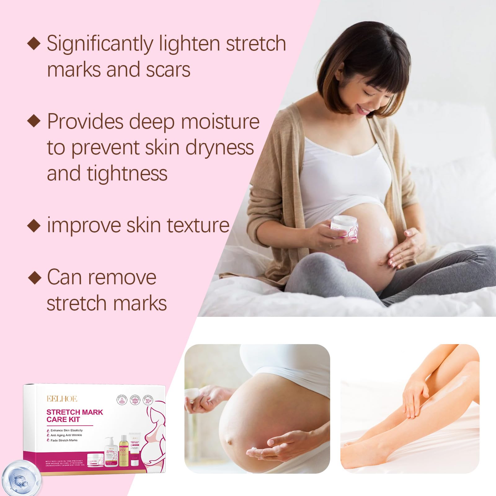 Kit per la cura della pelle in gravidanza per segni fini e cicatrici, risultati rapidi Mama Belly Crema riparatrice profonda con vitamina E, olio di cocco, lozione idratante rassodante per la cura